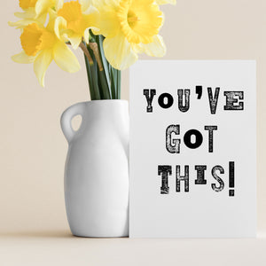 Stationery set of 6 motivational notecards with inspirational phrases that will appeal to fitness enthusiasts and followers of the 75Hard program, crossfit, rucking lifestyle. This card says, "You've got this!"