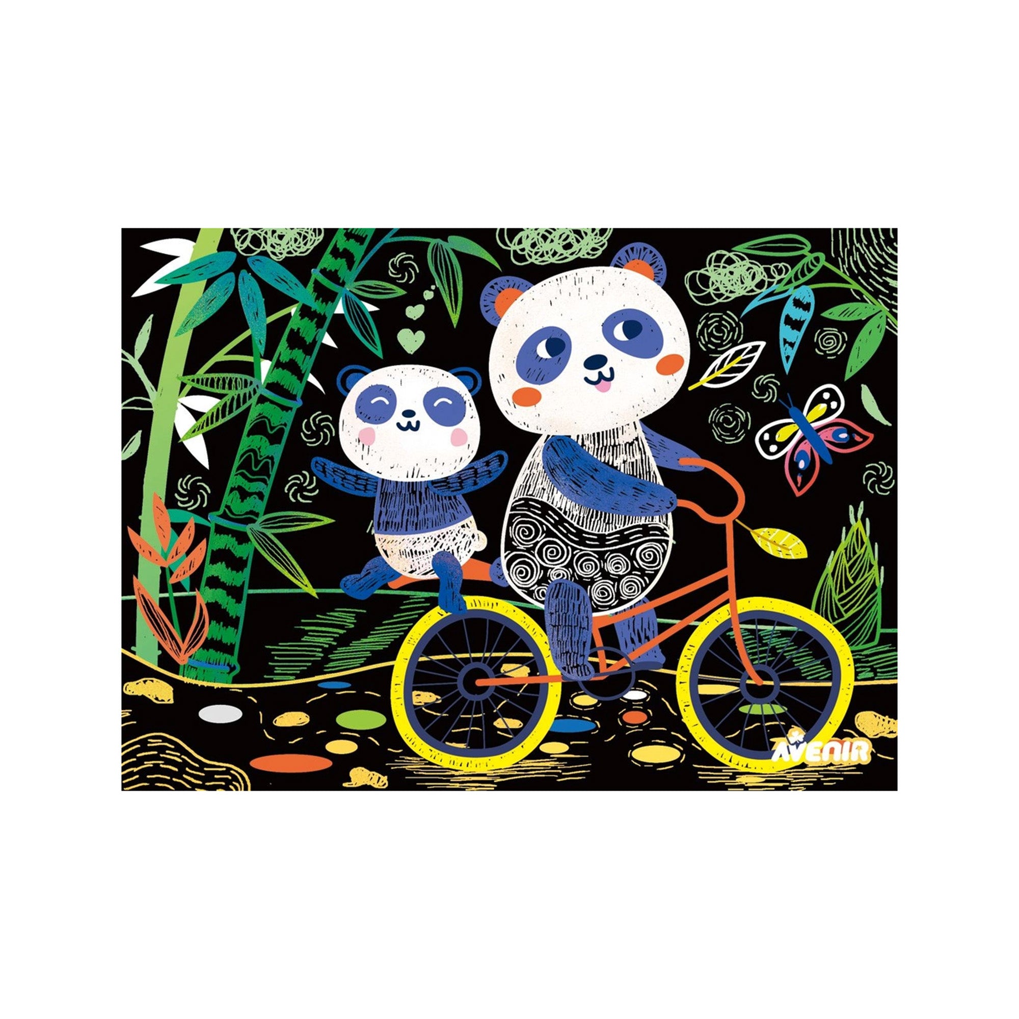Rainbow scratch art activity with cute pandas