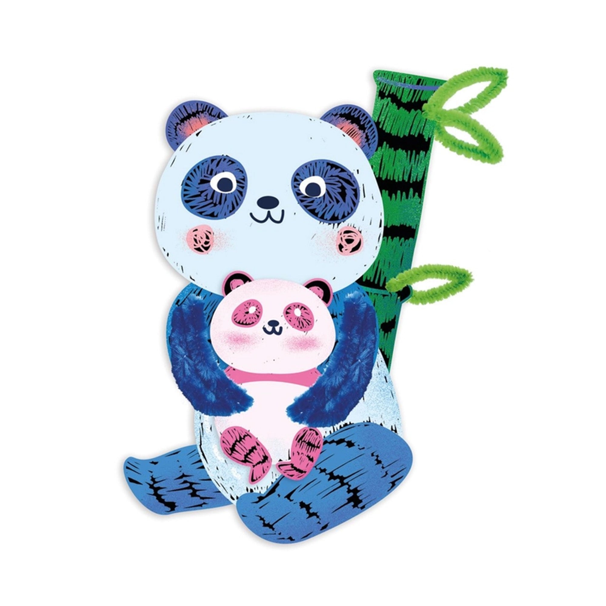 Rainbow scratch art activity with Panda mama and baby