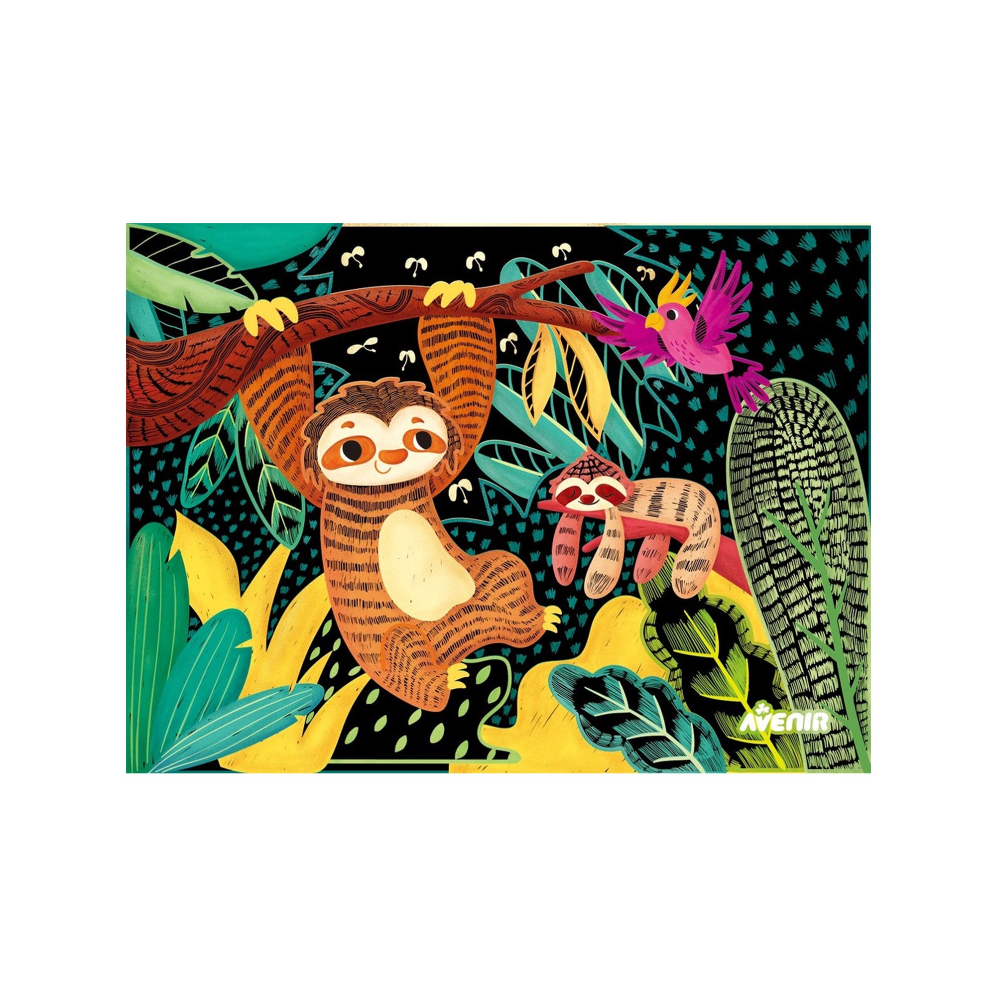 Rainbow scratch art activity with sloth