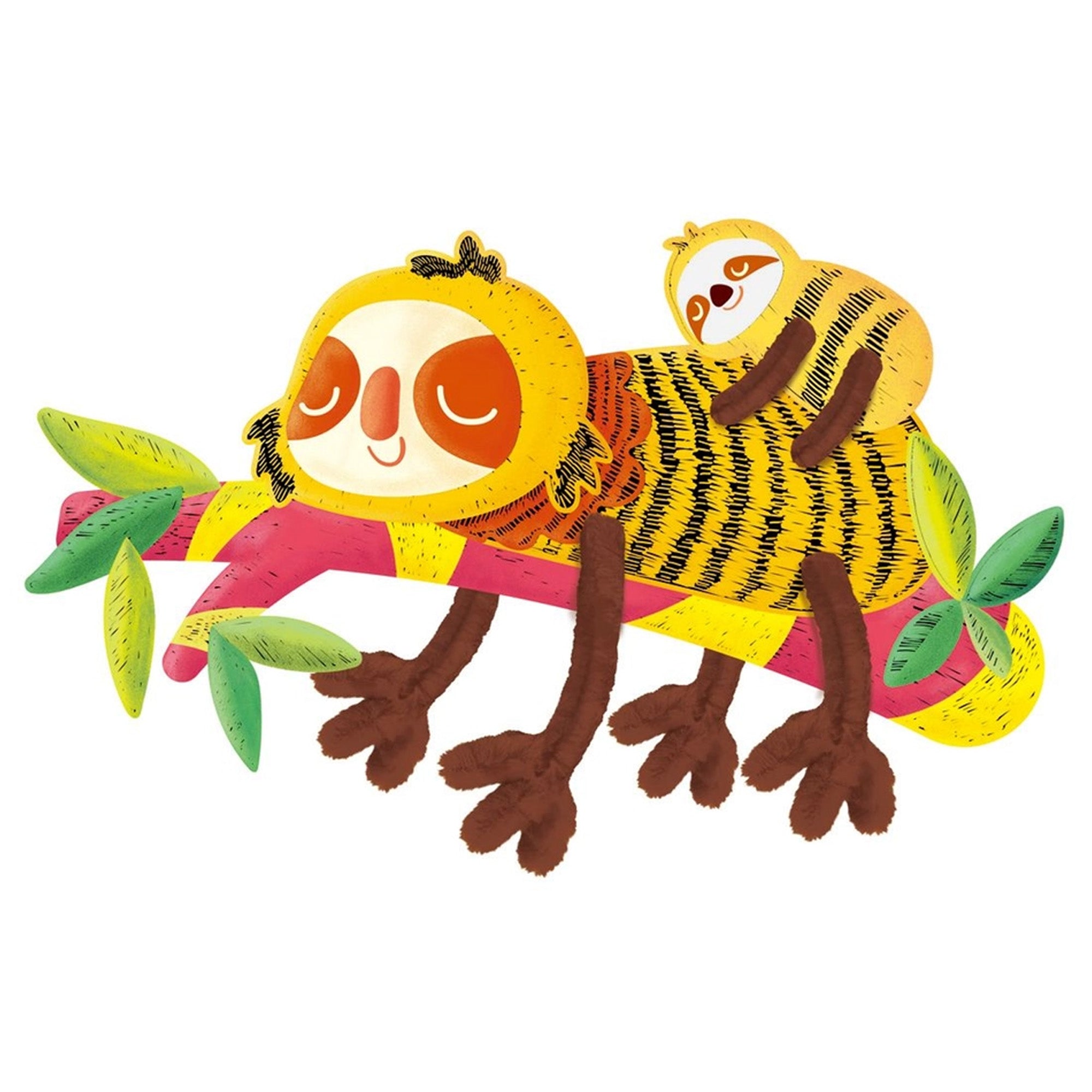 Rainbow scratch art activity with mama sloth and baby