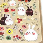 A sheet of colorful bunny theme stickers featuring various stylized rabbits and floral designs.