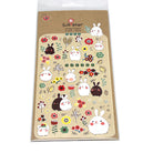 Sheet of cute stickers with adorable bunnies and flowers