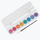 Set of 8 metallic colors watercolor paints set on a white background