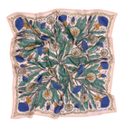 Dandelion flower pattern wild rag scarf with blue and green design on a pink background