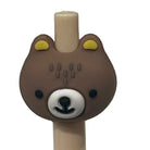 Top of a gel pen with a brown bear in a cute kawaii style design