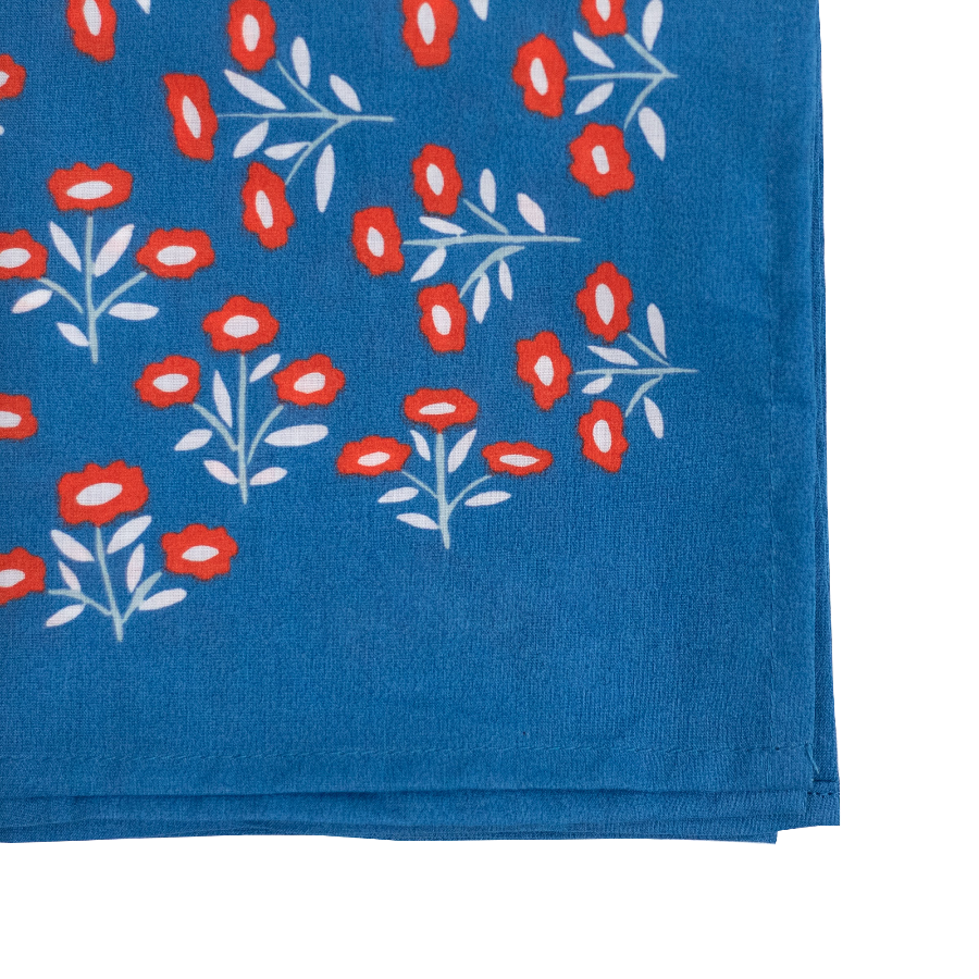 Cotton Bandana with Blue fabric with red floral pattern