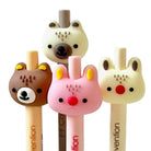 Four cute forest animal shaped gel pens: brown bear, cream bear, pink bunny, cream bunny on a white background