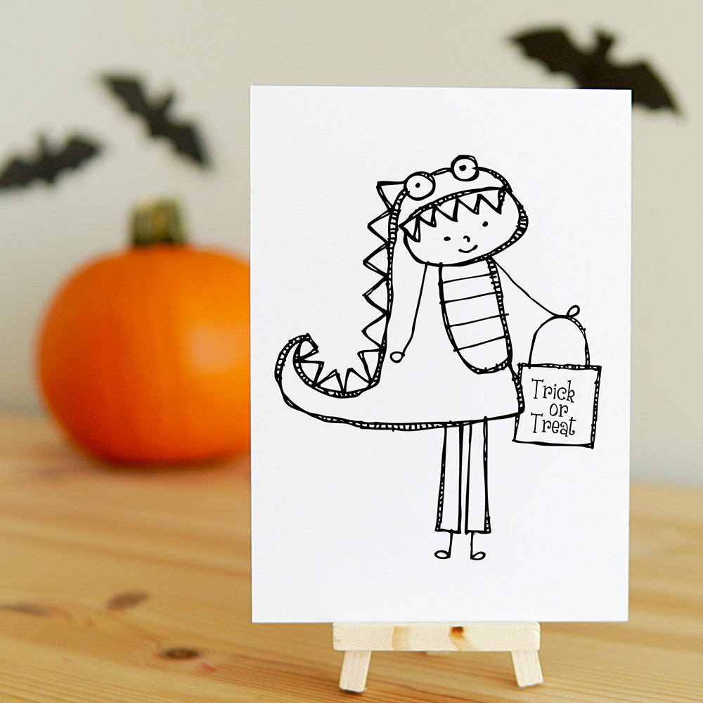 Halloween Coloring Cards Trick-or-Treat Friends