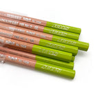 Detail photo of 12 Jolly Kinderfest graphite pencils with bright green tops and the Jolly logo, HB, the CE non-toxic certification mark and Austria. Pencils are packaged in a clear cello bag against a white background