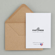 Load image into Gallery viewer, Stationery set of 6 motivational notecards with inspirational phrases that will appeal to fitness enthusiasts and followers of the 75Hard program, crossfit, rucking lifestyle. This photo shows the back of the card with the Pivot Press logo.
