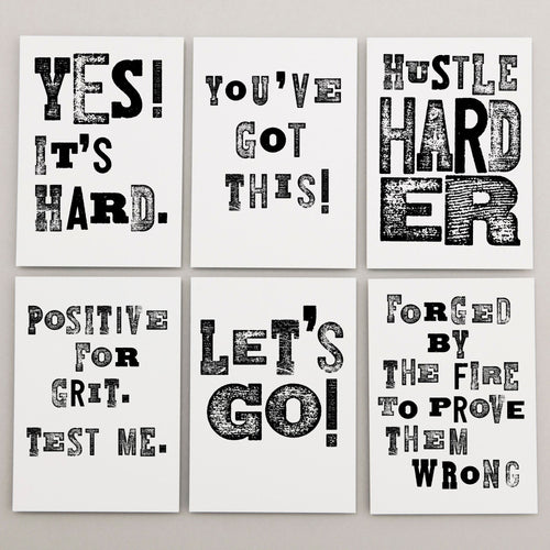Stationery set of 6 motivational notecards with inspirational phrases that will appeal to fitness enthusiasts and followers of the 75Hard program, crossfit, rucking lifestyle. 