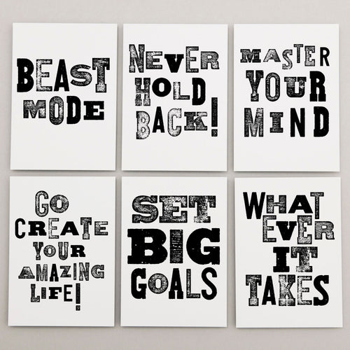 Stationery set of 6 motivational notecards with inspirational phrases that will appeal to fitness enthusiasts and followers of the 75Hard program, crossfit, rucking lifestyle. 