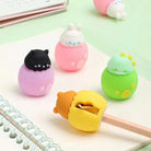 Cute colorful pencil sharpeners designed like baby animals hatching out of eggs