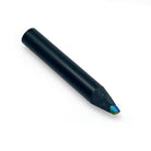 Black wood rainbow pencil sharpened down to a little stubby end but still usable on a white background