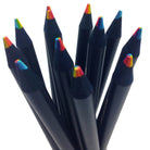 Black wood colored pencils with 7-in-1 multicolor rainbow core tips on a white background