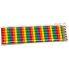 A pack of 6 quad color  rainbow pencils in a clear cello bag. Pencils have colorful rainbow stripes and the pencils are multi-color core with 4 colors in 1 pencil.  Set on a white background.