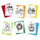 Bold and easy coloring cards for Christmas thank you notes with various illustrations such as Santa, an angel, and holiday ornaments.