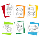A set of note cards with various Ninja animals in bold and easy coloring book style, displayed on a white background.