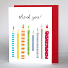 Note cards with colorful pencil illustrations and the words 'thank you!' in cursive printed at the top.