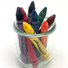 Large size jumbo soy crayons in a clear glass display jar 