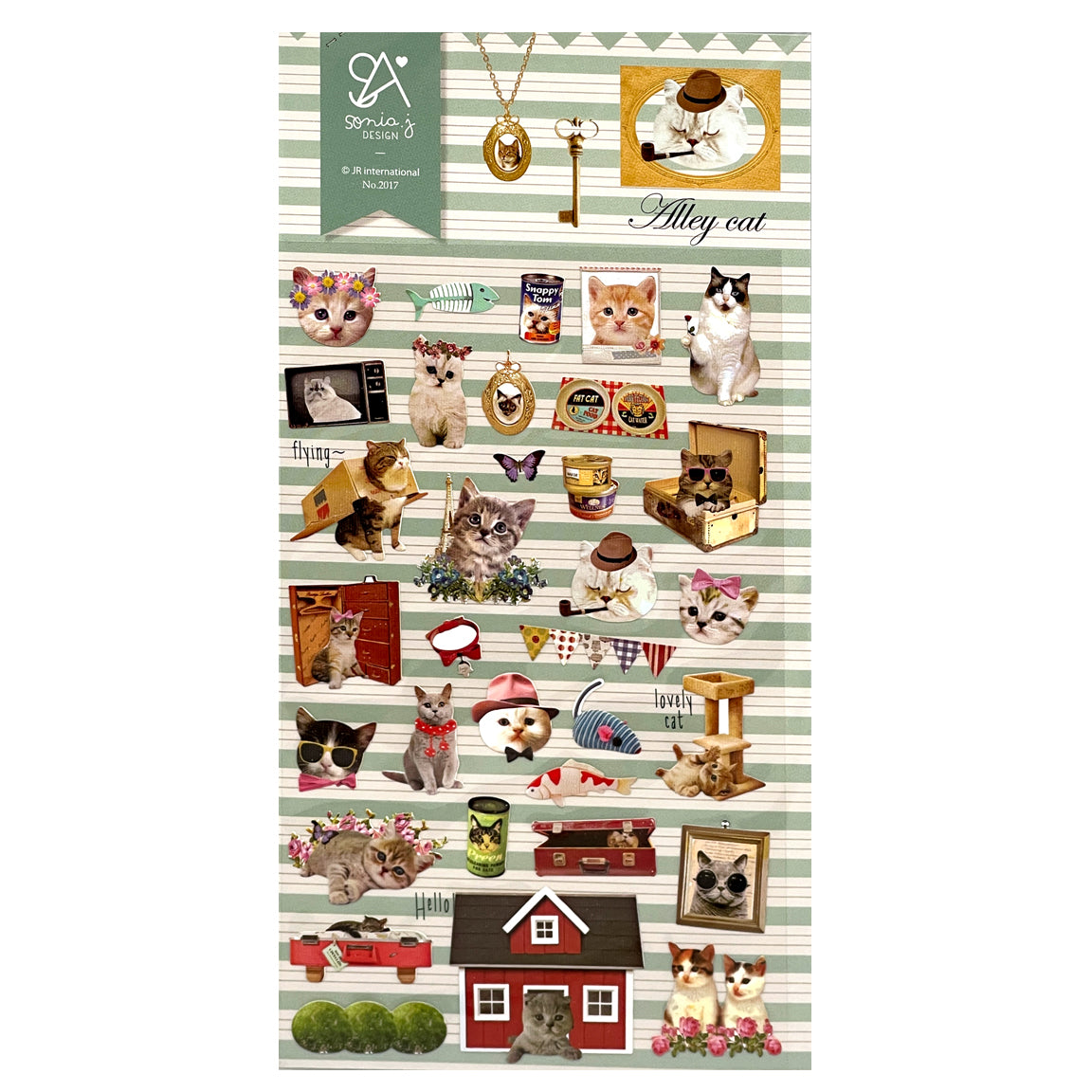 Sticker sheet with lots of cute kittens and cats all dressed up 