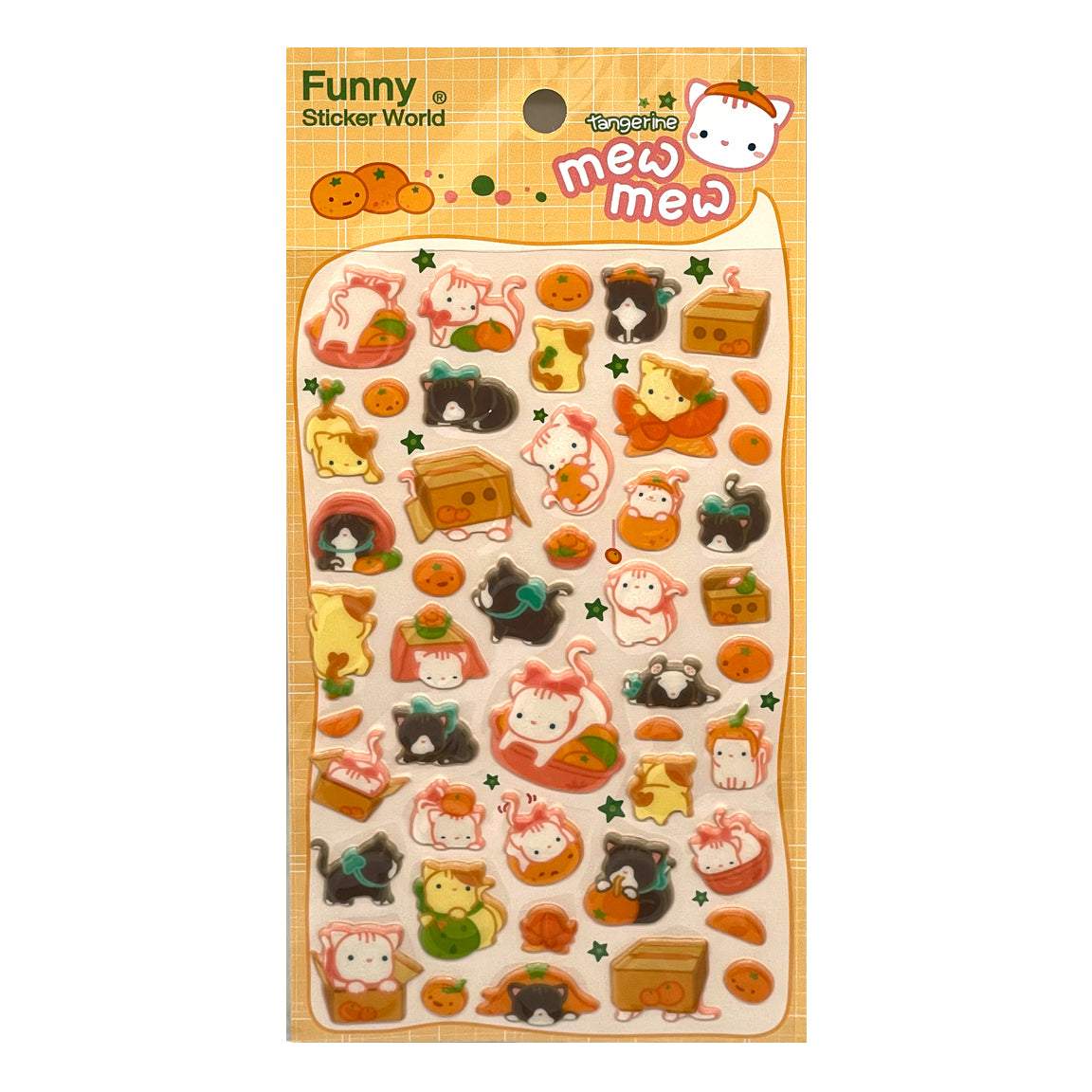 A sheet of colorful Mew Mew stickers featuring various cartoon cats and kittens.