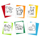 A set of six colorful thank you cards with various illustrations of cats and dogs, designed for coloring by kids.