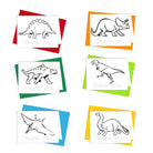 Bold and easy coloring card thank you notes with dinosaur outlines on a white background.