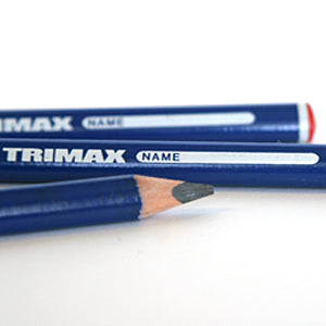 detail photo showing the triangular shape of the jumbo pencil with pace to write your name and the word Trimax