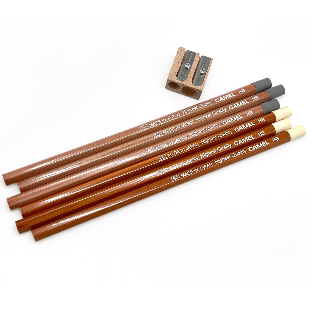 Graphite Pencils | Camel HB Writing Set #2 Pencils with Pencil Sharpener | Natural Finish